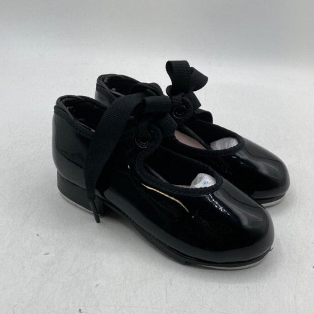 Capezio Girls Jr. Tyette Black Patent Tap Shoes Toddler Size 8